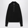 Lemaire Half Zip Sweater In Ribbed Virgin Wool In Black