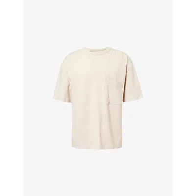 Lemaire Mens Patch-pocket Boxy-fit Cotton-blend T-shirt Warm Beige