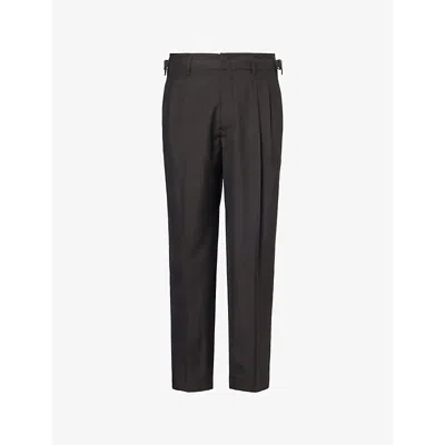 Lemaire Mens Pleated Straight-leg Regular-fit Woven Trousers Dark Espresso Melange