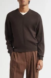 Lemaire Merino Wool Blend V-neck Sweater In Brown