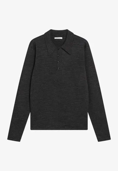 Lemaire Merino Wool Polo Sweater In Gray