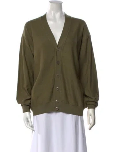 Pre-owned Lemaire Merino Wool V-neck Sweater In Green