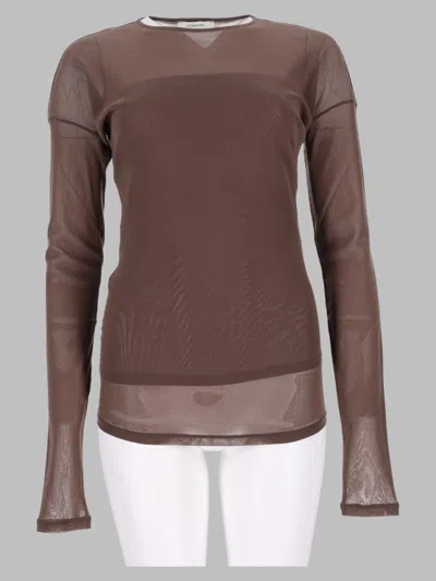 Lemaire Mesh Jersey Blouse In Brown