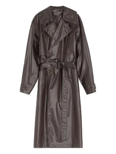 Lemaire Metallic-effect Double-breasted Trench Coat In Brown