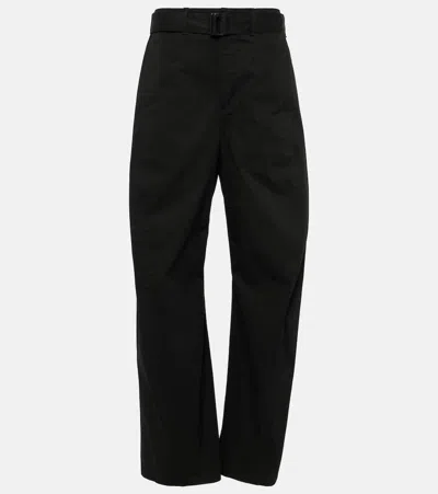 Lemaire Mid-rise Cotton Twill Barrel-leg Pants In Black
