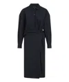 Lemaire Black Straight Collar Twisted Midi Dress In Black