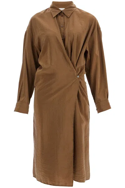 Lemaire Brown Straight Collar Twisted Midi Dress