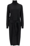 Lemaire Ankle-length Wool Blend Dress With Belted Waist In Grey