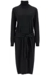 Lemaire Ankle-length Wool Blend Dress With Belted Waist In Grey