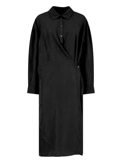 Lemaire Twisted Crinkled Silk-blend Wrap Midi Dress In Brown