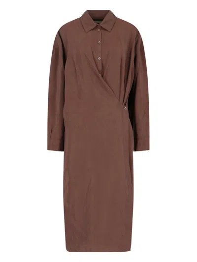 Lemaire Midi Shirt Dress In Brown