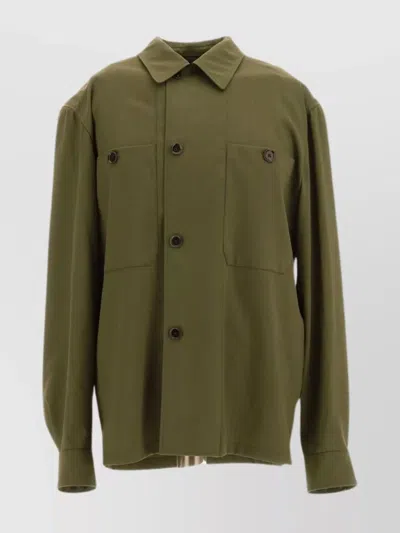 Lemaire Military Shirt With Pockets And Collar In Green