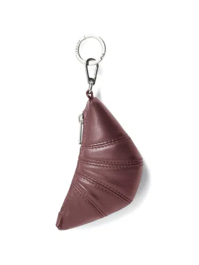 Lemaire Mini Croissant Zipped Leather Keyring In Brown