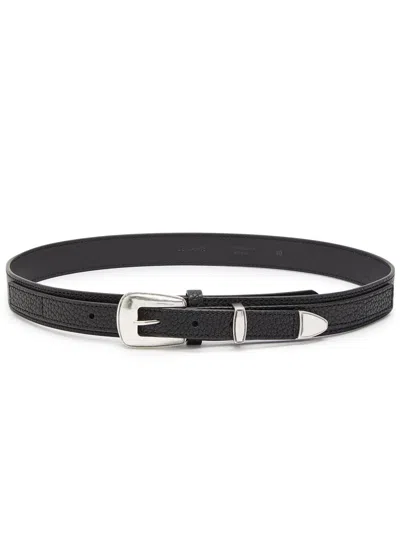 Lemaire Minimal Western Grained Leather Belt In Black