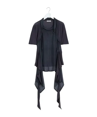 Lemaire Mixed Fabric Knotted Top In Charcoal