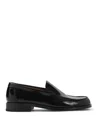 Lemaire Polished Black Calf Leather Loafers With Tonal Stitching In Black