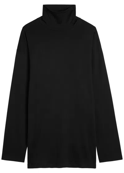 Lemaire Mock-neck Cotton And Silk-blend Top In Black