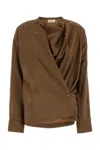 Lemaire Long-sleeved Twisted Straight Hem Shirt In Havana