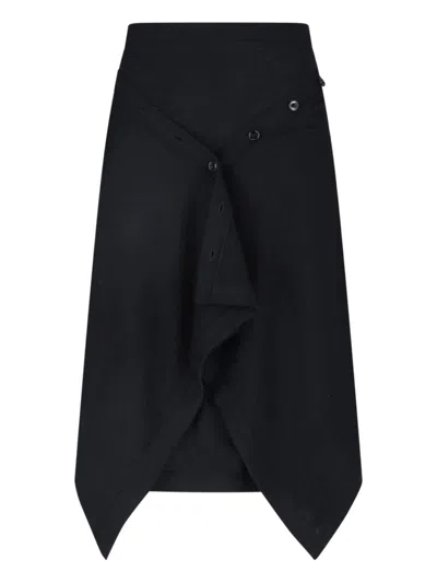 Lemaire Multicolor Check Wide-leg Viscose Skirt In Black