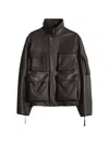 Lemaire Multi-pocket Leather Jacket In Brown