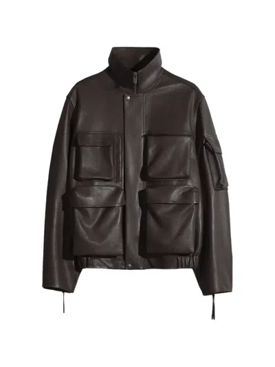 Lemaire Multi-pocket Leather Jacket In Brown