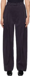 Lemaire Navy Belted Relaxed Trousers In Pu890 Midnight