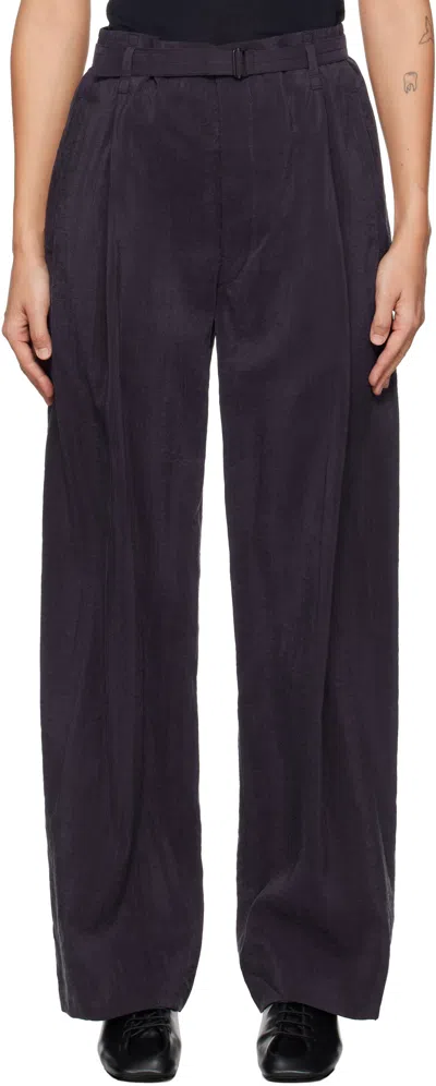 Lemaire Navy Belted Relaxed Trousers In Pu890 Midnight