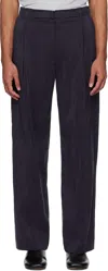 Lemaire Navy Belted Relaxed Trousers In Pu890 Midnight Viole