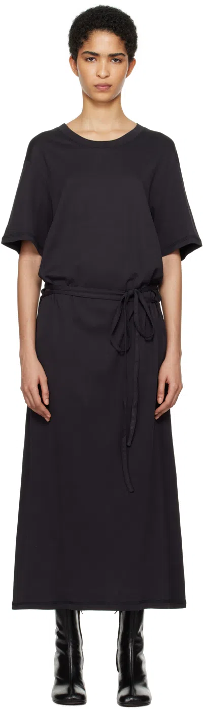Lemaire Navy Belted Rib T-shirt Midi Dress In Bk998 Squid Ink