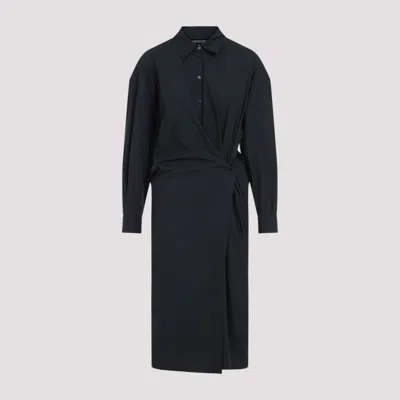 Lemaire Navy Blue Straight-collar Twisted Midi Dress