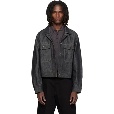 Lemaire Navy Denim Trucker Jacket In Gray