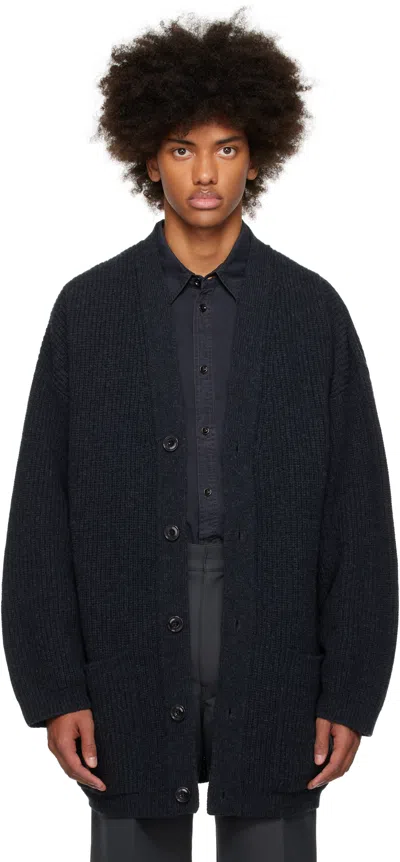 Lemaire Navy Felted Cardi Coat In Bl806 Midnight Navy