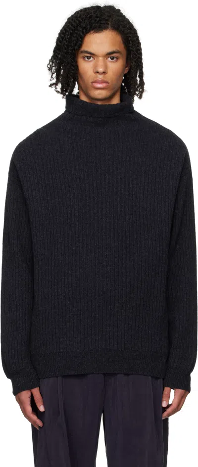 Lemaire Navy Felted Turtleneck In Bl806 Midnight Navy