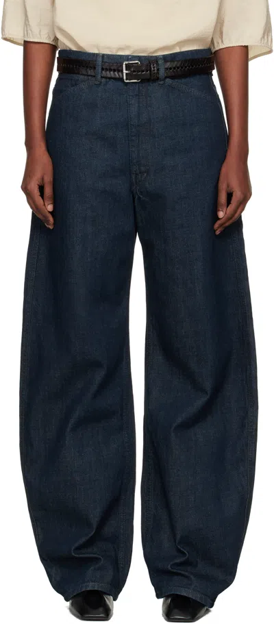 Lemaire Navy High Waisted Curved Jeans In Blue
