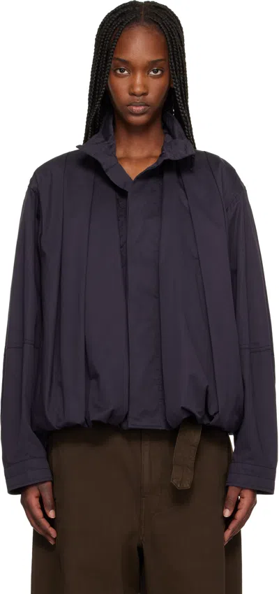 Lemaire Navy Soft Pleated Blouson Bomber Jacket