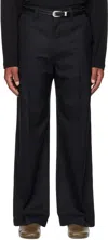 Lemaire Navy Straight Tailored Trousers In Black