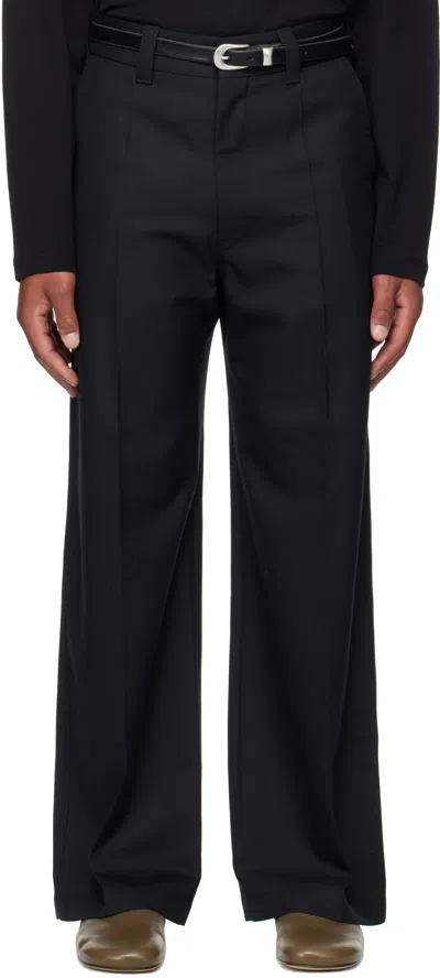 Lemaire Navy Straight Tailored Trousers In Black