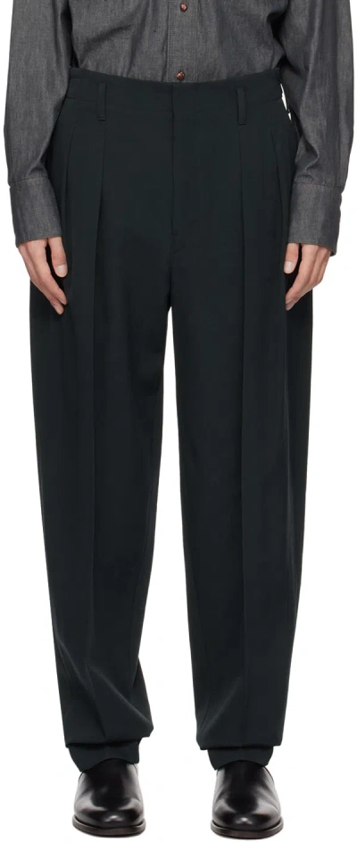 Lemaire Navy Tapered Trousers In Bk997 Caviar