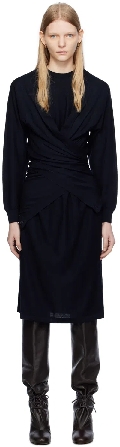 Lemaire Twisted Trompe L'ail Sweater Midi Dress In Bl791 Dark Navy