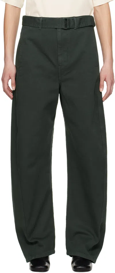 Lemaire Navy Twisted Belted Jeans In Bl714 Carbon Blue