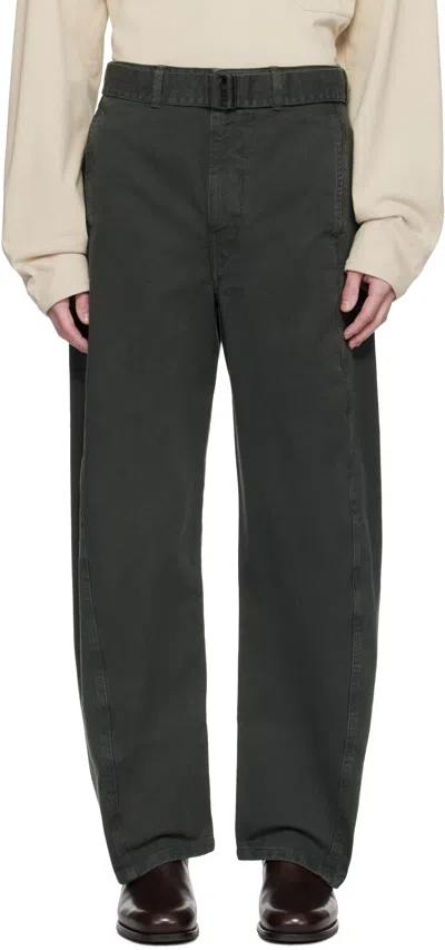 Lemaire Navy Twisted Belted Jeans In Bl714 Carbon Blue