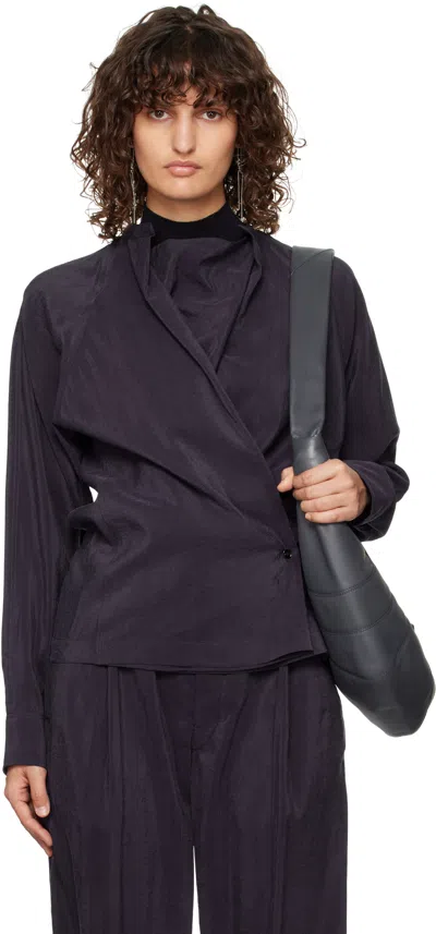 Lemaire Navy Twisted Blouse In Pu890 Midnight