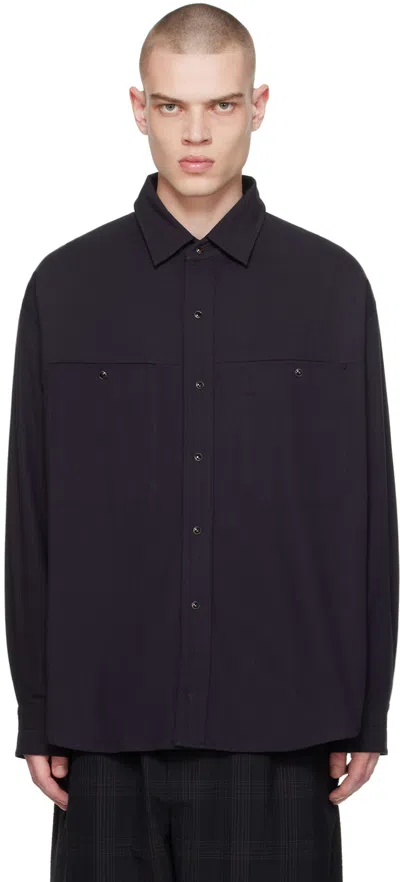 Lemaire Navy Welt Pocket Shirt In Bl803 Midnight Indig