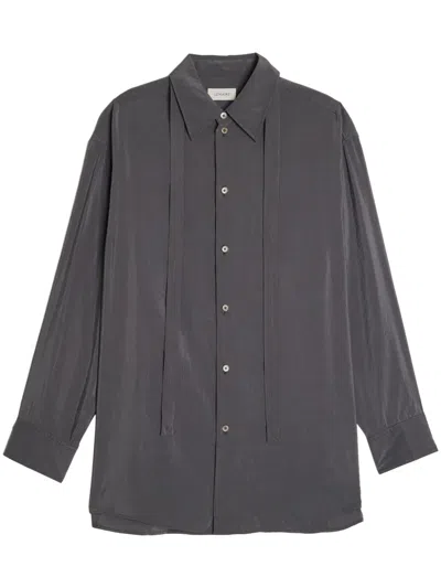 Lemaire Neck-tie Cotton Shirt In Grey