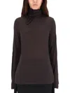 Lemaire Grey Solid Mock Collar Top In Brown