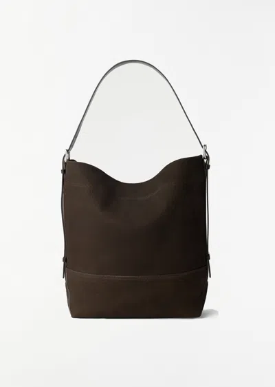 Lemaire Nubuck Belted Tote Bag In Ebony Brown