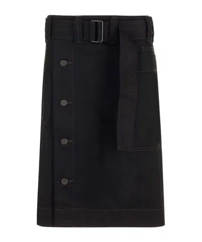 Lemaire Off-centre-fastening Denim Skirt In Black