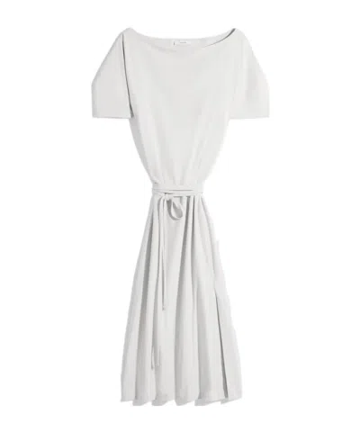 Lemaire Off Shoulder Dress In Heavy Cotton Linen Jersey In White