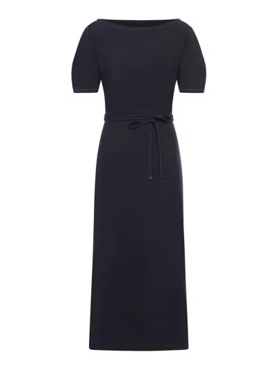 Lemaire Off-shoulder Dress In Heavy Linen And Cotton Jersey In Blue