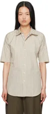 Lemaire Off-white & Navy Stripe Shirt In Mu009 Mastic / Navy